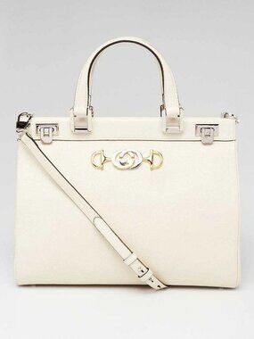 Gucci White Grainy Leather Zumi Medium Tote Bag